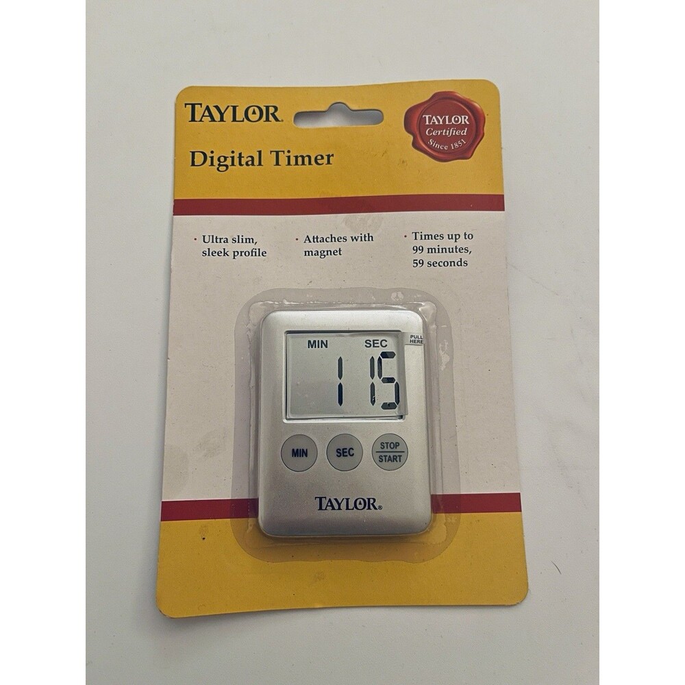 New Quality Taylor Brand Digital Timer Silver Magnetic Up To 99 min 59 sec New